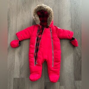 Red Infant Snowsuit with Faux Fur Trim